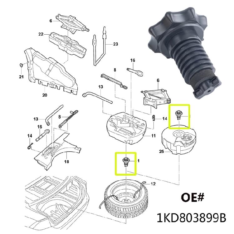 Spare Tire Hold Down Bolt & Nut For Golf 6 MK6 Replaces 1KD803899B L1KD803899B