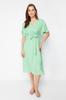 Women's Fashion New Dress Green Tie Detailed A-Line V-Neck Midi Woven Dress