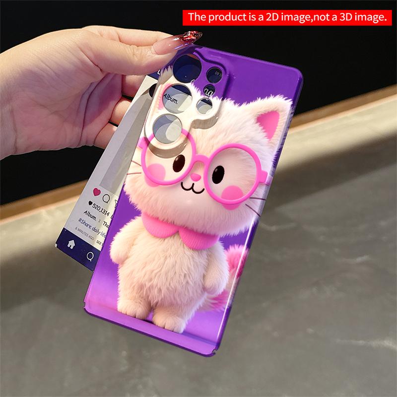 2DFlat Samsung phone case Pink-Glasses Kitty Phone Case Applicable to Galaxy S22 S23 S24 S25ULTRA S26 A12 A13 A14 A15 A16