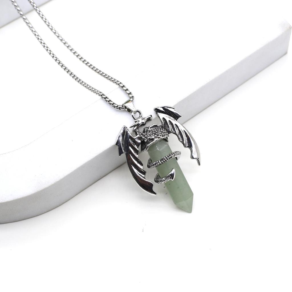 Women Necklace Natural Stone Hexagonal Pyramid Wing-Shaped Pendant Necklace For Women Birthday Gift Chain 60 CM