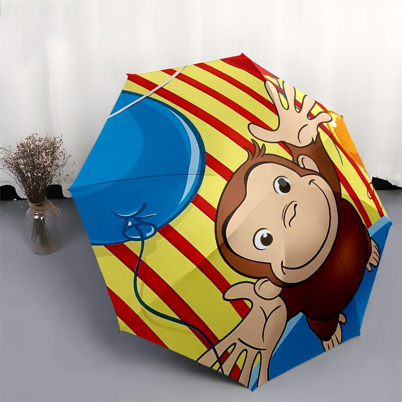 Curious George, balloons Automatic Opening and Closing, 8 rib Structure Portable Umbrella, Suitable for Men and Women in All Seasons Perfec