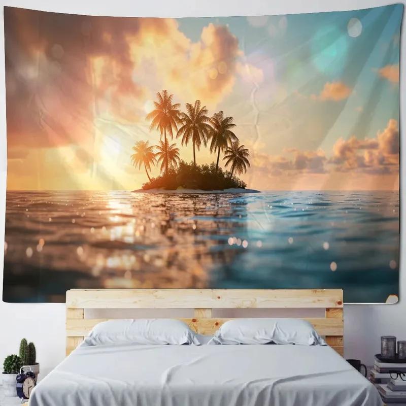Home Wall Decoration Tapestry Outdoor Scenery Beach Background Office Living Room Tapestry