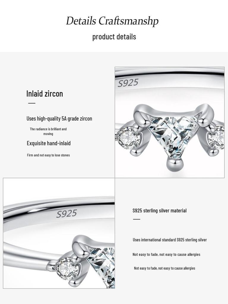 Кольцо из стерлингового серебра 925 пробы с треугольным цирконом: Женское кольцо с геометрическим дизайном, простое и модное.