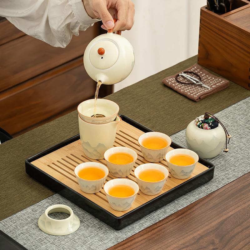 Simple Kung Fu Tea Set Style Ru Kiln Teapot Portable Tea Set