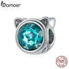 BAMOER Cute Cat Gem Bead 925 Sterling Silver Crystal Star Pattern Charm Pendant for Original Bracelet Bangle DIY Jewelry