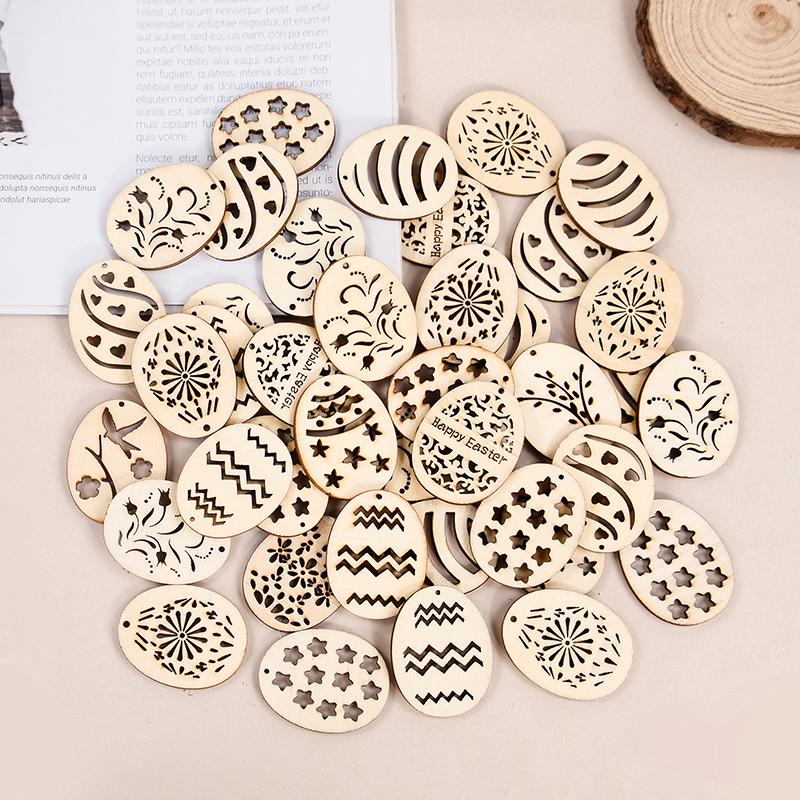 25/50 шт. Пасхальные яйца Деревянные Поделки DIY Подвесные Украшения Полые Деревянные Фишки Счастливой Пасхи Украшения для Вечеринки Для Дома Детский Подарок