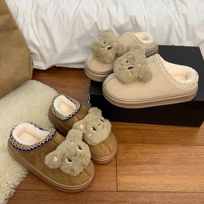 Мультяшные милые увеличивающие рост пушистые туфли для женской коллекции осень-зима 2025, новые сноубутсы на толстой подошве, носятся с присборенным верхом и как полушлепанцы