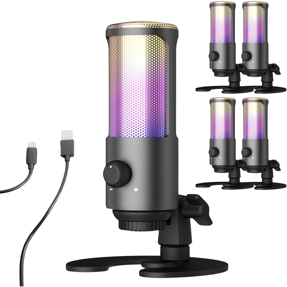 USB-конденсаторный игровой микрофон Fujirec RGB, кардиоидный, с регулятором громкости и разъемом для наушников