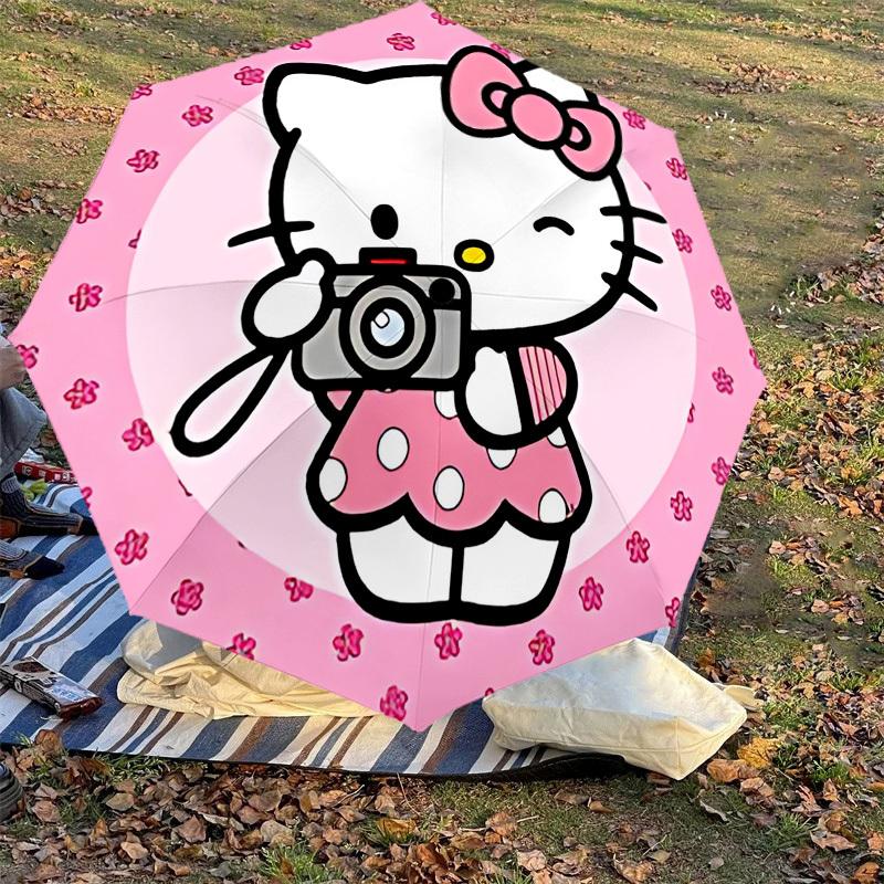 1PC Hello Kitty Umbrella-8-Rib Reinforced, Automatic Open, Lightweight & Durable, Cute Fashion Accessory for Outdoor, Beach or Casual Use, Beach Umbre