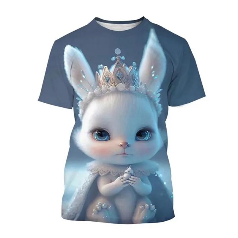 Летние милые мультяшные кролики 3D принт футболки женская уличная одежда повседневная мода Y2k футболка с коротким рукавом футболки с круглым вырезом топы одежда