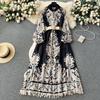Palace Style Niche Style Print Long Puff Sleeve Dress