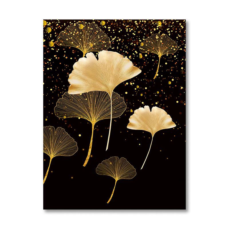 Abstract Ginkgo Biloba Canvas Painting Black Gold Wall Art Posters and Prints Pictures Modern Living Room Home Wall DecorCuadros