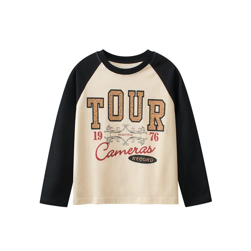 Brand Children's Clothing Long-Sleeve T-Shirt 2026 Autumn New Style for Older Boys Pure Cotton Letter Print Base Shirt