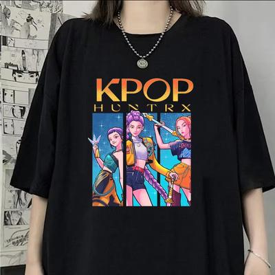 Горячая футболка с принтом KPop Demon Hunters Летняя повседневная свободная футболка Женская Мужская Футболки Харадзюку