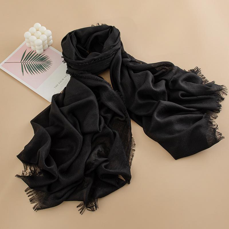 Solid Color Cotton And Linen Scarf Women'S High-End Sense Thin Long Yarn Scarf Sunscreen Shawl Commuter Simple Silk Scarf