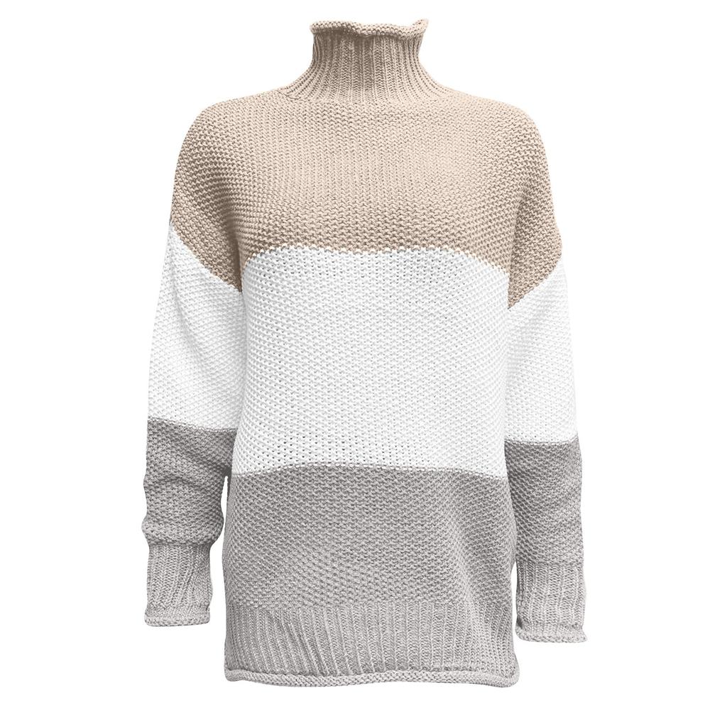 Women's Splicing Sweater Casual Knitting Loose Long Sleeve Pullover