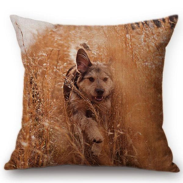 Cute Pug Pet Dog Pattern Car Decorative Throw Pillow Case German Hound Print Cotton Linen Sofa Chair Cushion Cover Cojines