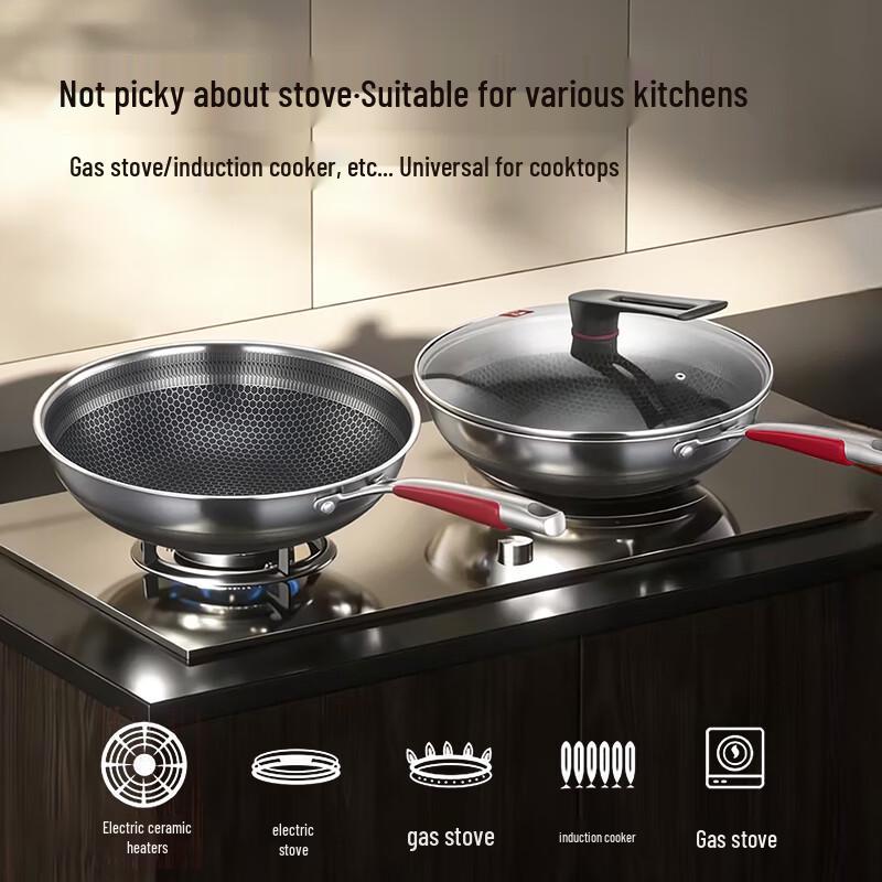 KOBACH 304 Stainless Steel Honeycomb Non-Stick Wok