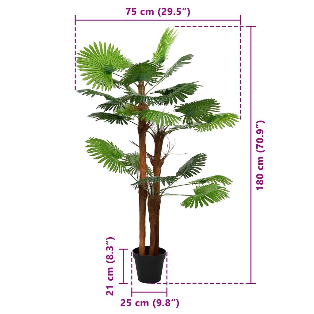 Artificial Fan Palm Green 75 x 25 x 180 cm Fabric and Bamboo