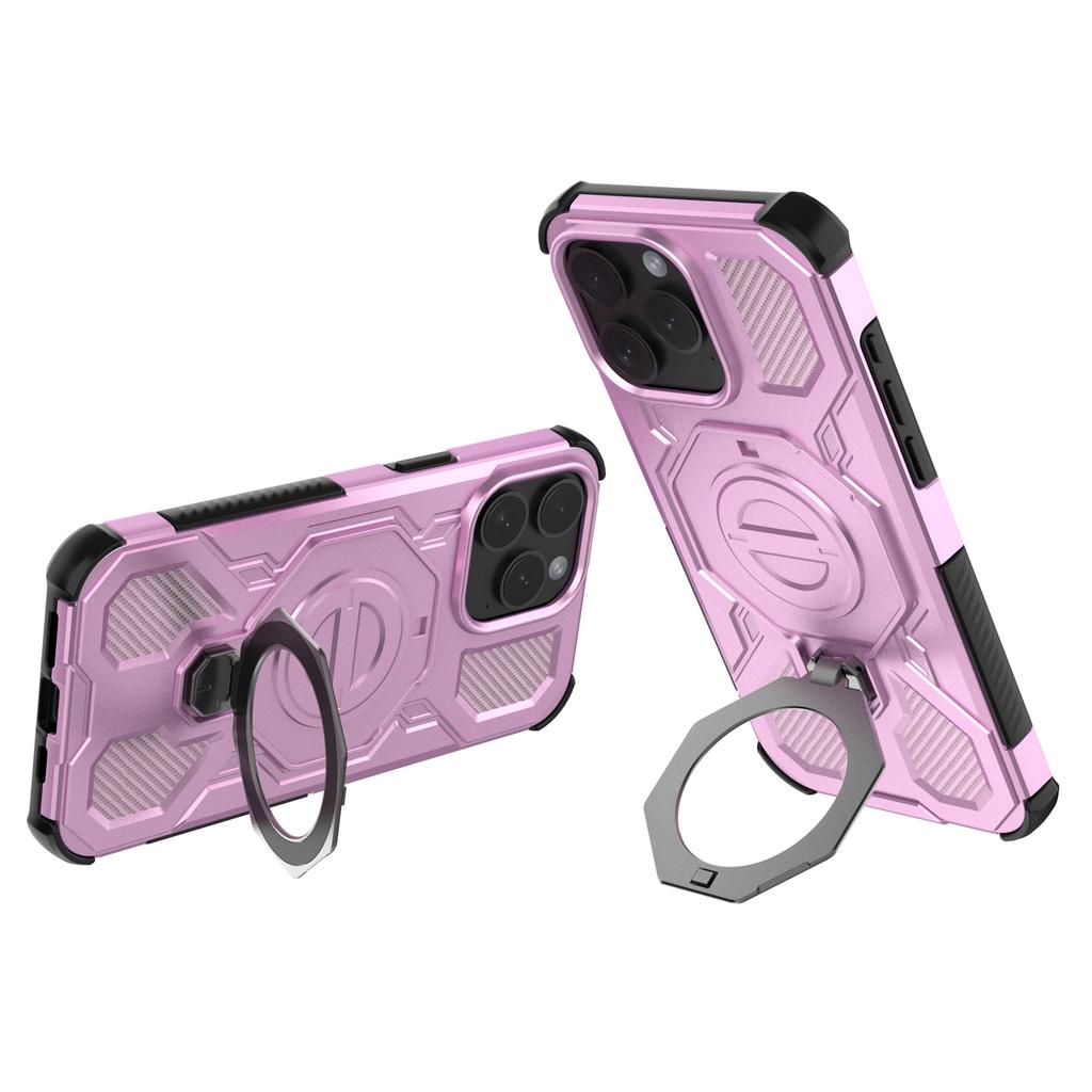 Магнитный чехол для iPhone 15 Pro Max с вращающейся металлической подставкой, противоударная задняя крышка для телефона из ПК+ТПУ