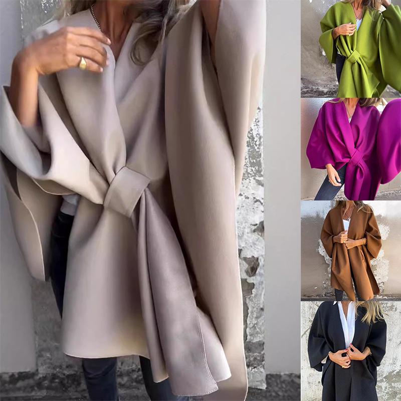 European and American Autumn/Winter Shawl Cloak - Slimming, Warm, Solid Color, Versatile Coat
