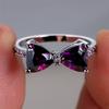 Female Cute Big Bowknot Zircon Stone Ring  Color Love Engagement Rings For Women Purple Blue Red Rainbow Wedding Jewelry