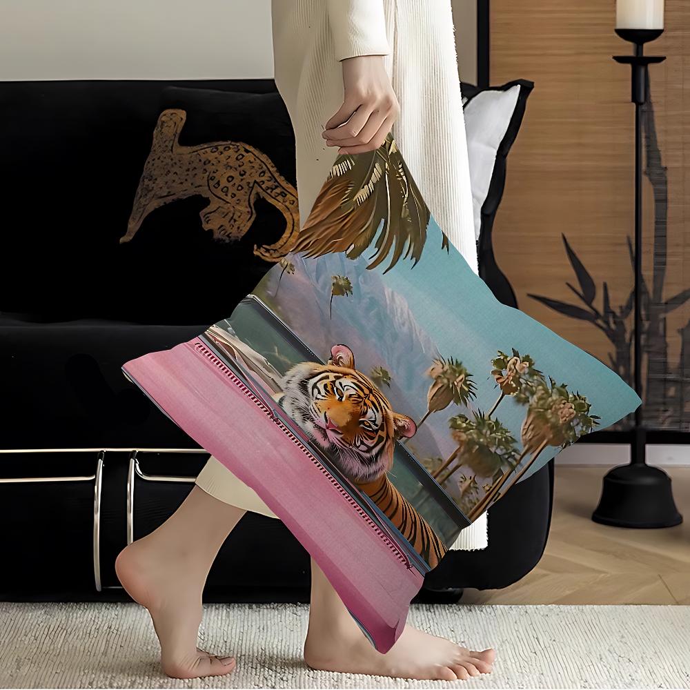 Colorful Bathtub Animal Tiger Zebra Black Cat Pillow Cover Sofa Cushion Cover Home Room Decoration Children Gift