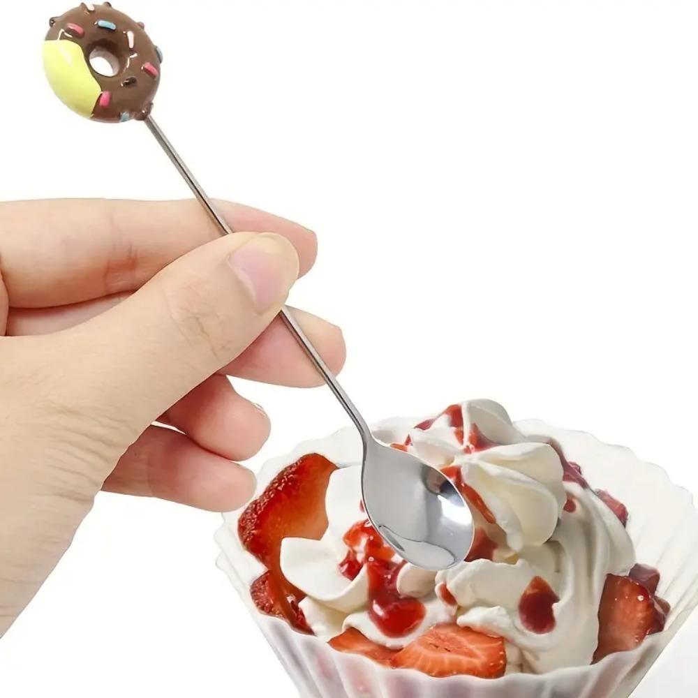 Stainless Steel Donut Spoon Adorable Salad Mixing Spoon Tableware Coffee Spoons Home Use