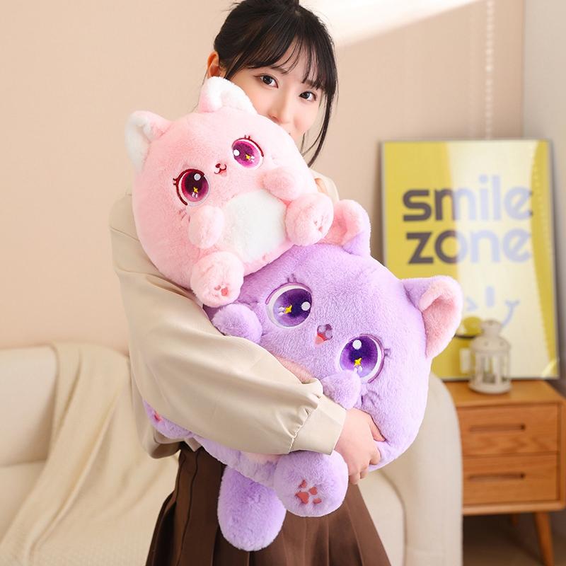 Сидящий Толстый Кот Плюшевая Игрушка Мультяшное Животное Плюшевая Игрушка Пелуче Синий Розовый Зеленый Белый Фиолетовый Большие Глаза Кавайный Котенок Подарок