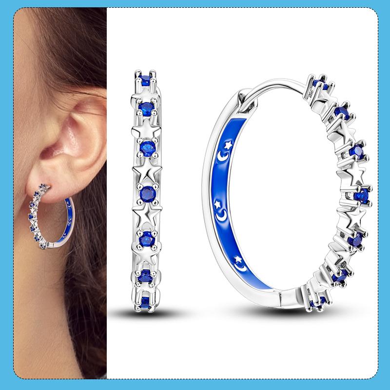 New S925 Silver Double Hoop Earrings Sparkling Pave Stud Earring Gift For Women Engagement Jewelry Anniversary