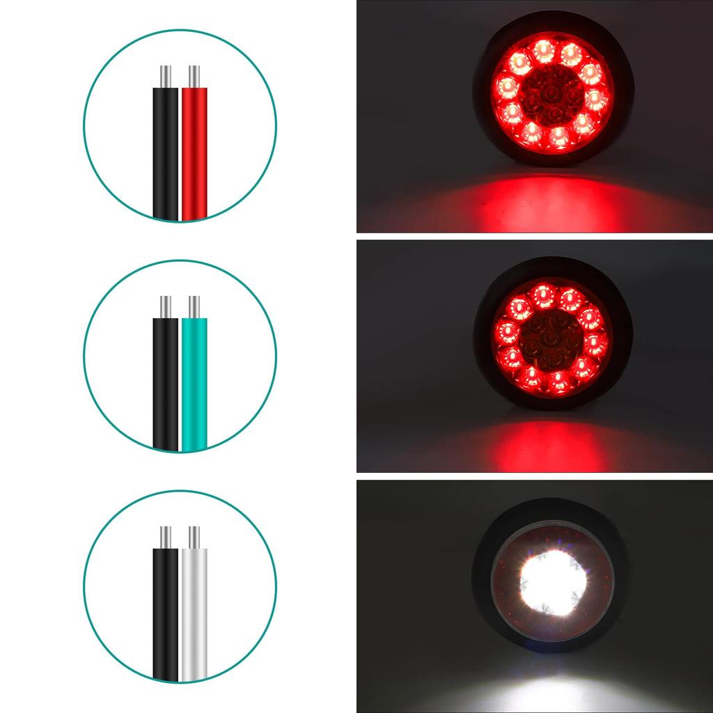 Aoling Truck LED Tail Round Rear for and Light 16 Rubber Ring Light, 12V/24V, Light, Reverse/Small Brake, Trailers, Trucks, Trucks, White/Red, LEDs,