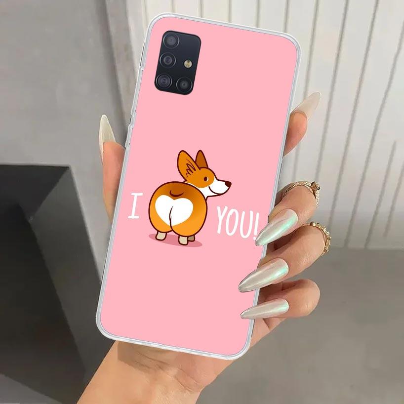 Cartoon Corgi Cute Dog Phone Case for Samsung Galaxy A52 A32 A22 A12 A02S A50S A30S A10S Note 20 Ultra 10 Plus S10 A31 A20 A71 A