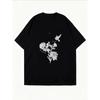 White Oversized T-Shirt With Floral And Bird Print For Casual Wear