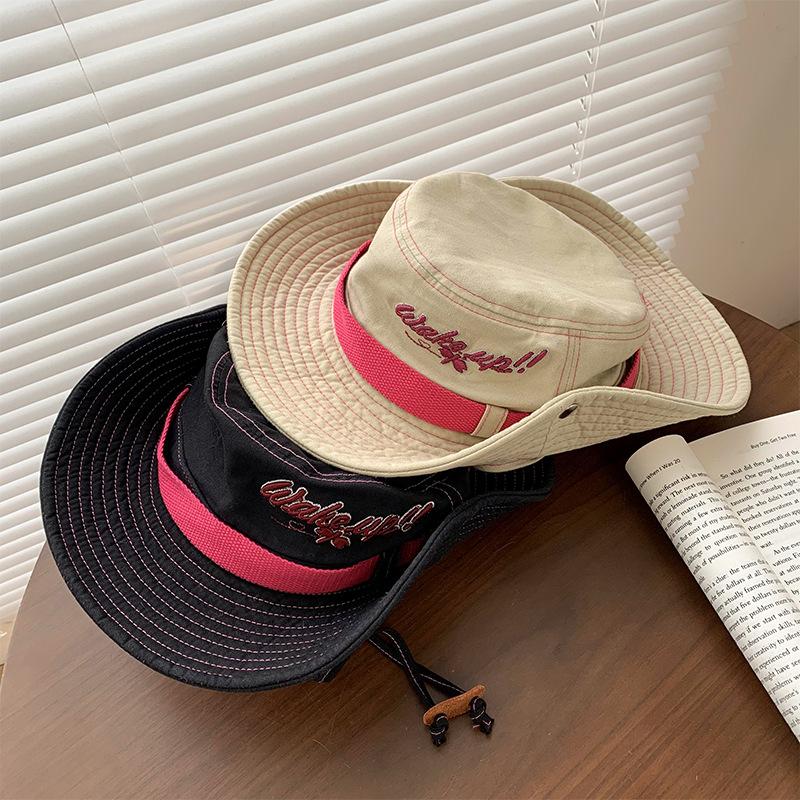 Ковбойская шляпа, альпинистская шляпа, женская летняя корейская версия, большие поля, солнцезащитная, кемпинговая, рыболовная шляпа с завязками
