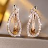 Fashion Lady Gold Color Hollow Out Water Drop Hoop Earrings for Women Shiny White Zircon Dangle Earrings Jewelry Accessories