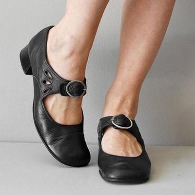 Большой размер 43 Туфли Мэри Джейн на массивном каблуке для женщин Низкий каблук Ремешок Лодочки Мягкая кожа Новые Весенние Милые Балетки Удобные