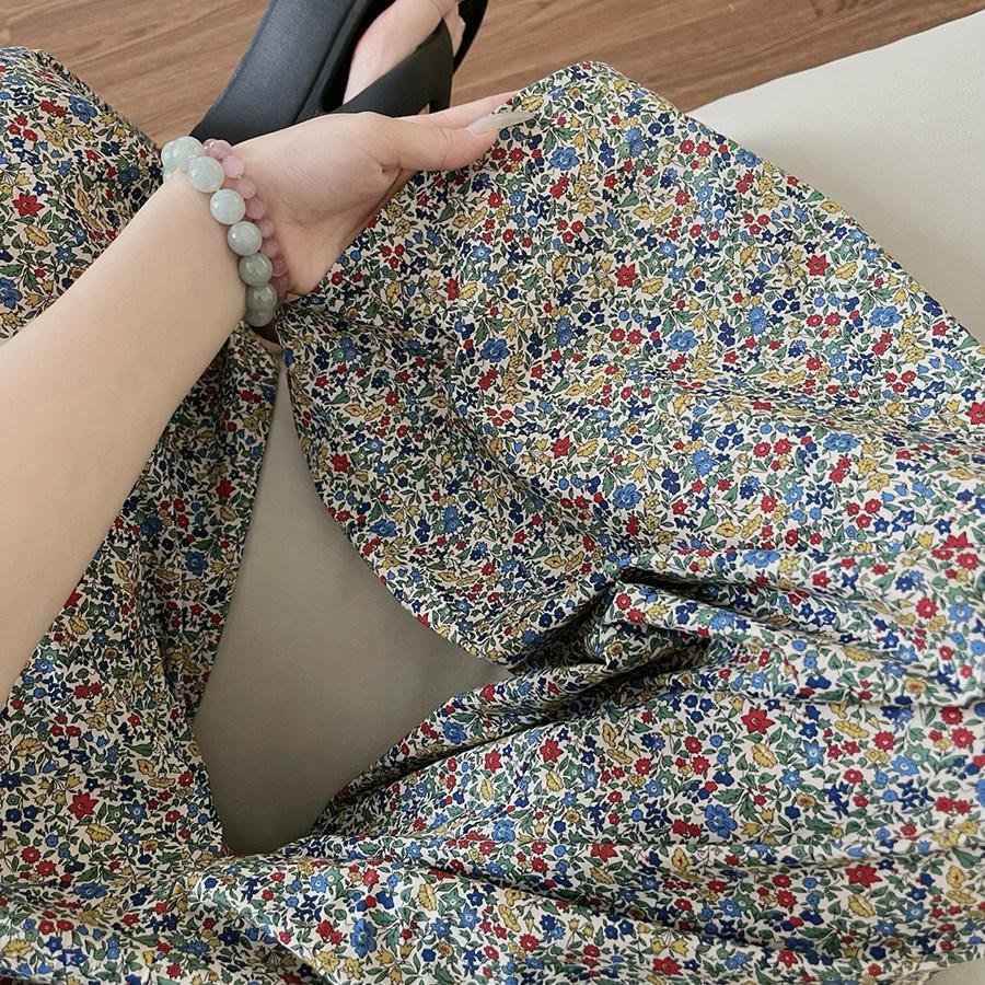 ins style retro sweet floral loose wide-leg pajama pants women's summer new casual home straight pants can be worn outside