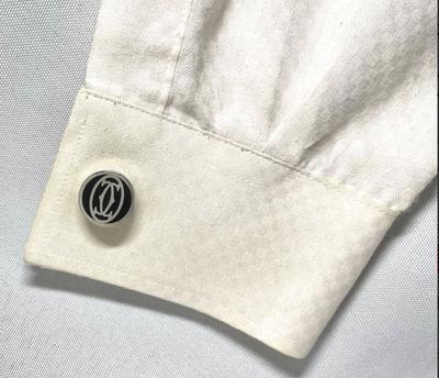 Cartier Double C Logo Pattern Cufflinks Silver 925 Black Vintage Button Style