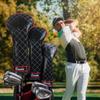 Golf Wood Cover Set of 3 (1FH) for DriverFairway WoodUtility Club Head Cover Black Synthetic Leather Birdie Embroidery