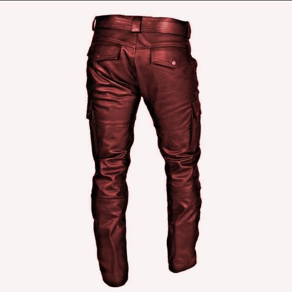Casual Men's Leather Pants With Adjustable Straps Stylish Comfortable Fit Perfect For Everyday Wear Fashionable Leather Trousers For Men