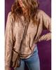 Chestnut Rib Knit Drop Shoulder Long Sleeve Henley Top