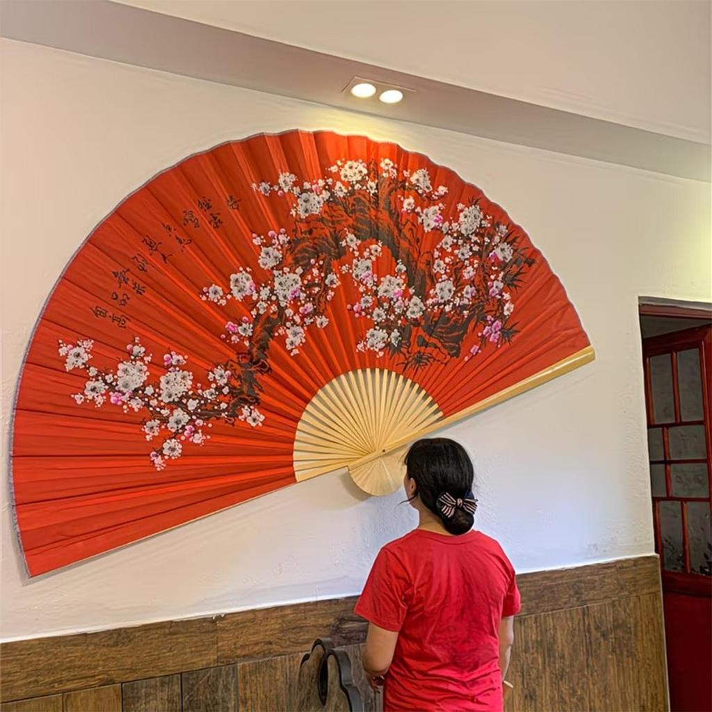Giant Wall Fan Folding Bamboo Fan Large Big Hand Classical Wall Mount Fan Living Room Decor Plum Fans Chinese Decoration