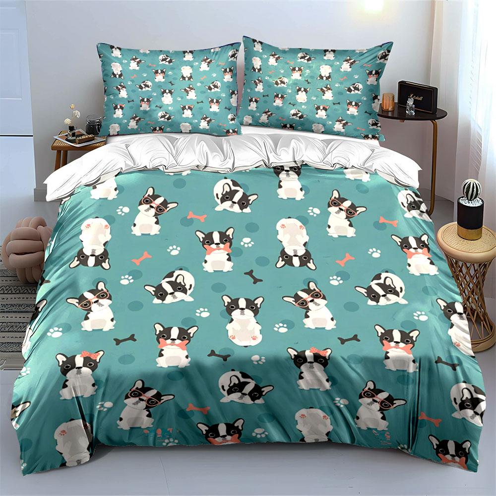 French Bulldog Pattern Print Bedding Duvet Cover Set Duvet Cover Pillowcases (1*Duvet Cover 2*Pillowcases, without duvet insert)