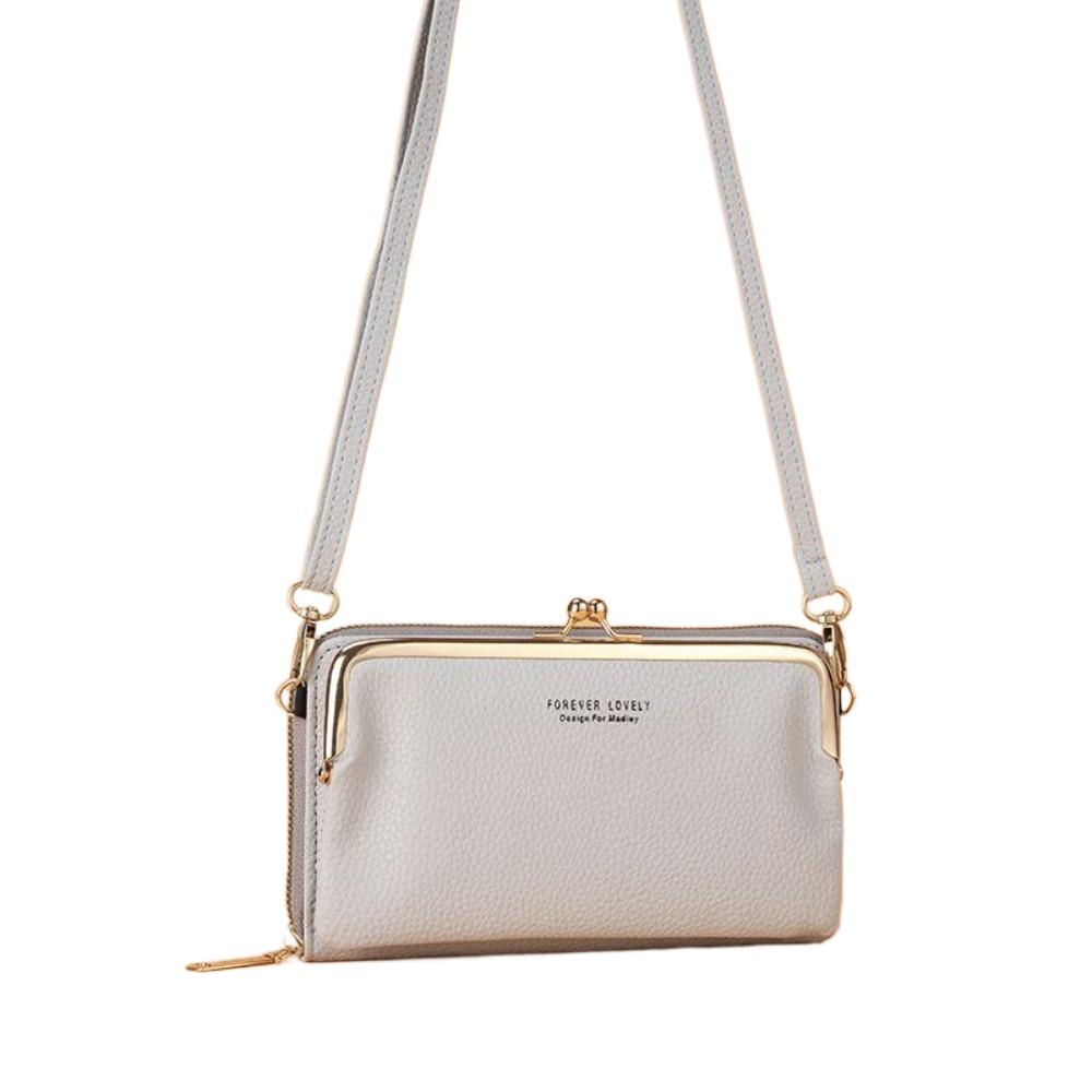 Однотонный кожаный кошелек на молнии для женщин, держатель для карт, модная сумка через плечо для телефона