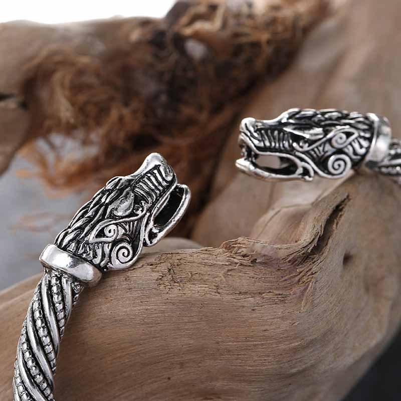 Крутой мужской браслет-манжета в виде головы волка в стиле норвежского викинга для мужчин