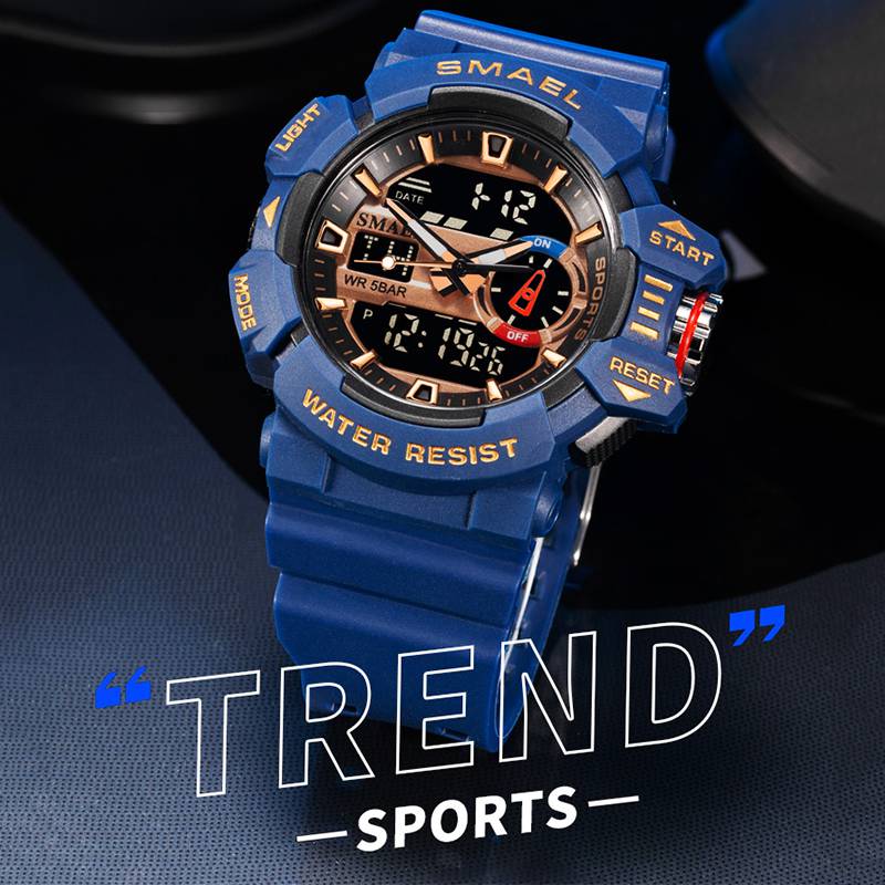 SMAEL Мужские спортивные часы, военные часы, светодиодные кварцевые часы с двойным дисплеем, водонепроницаемые спортивные мужские наручные часы для спорта на открытом воздухе