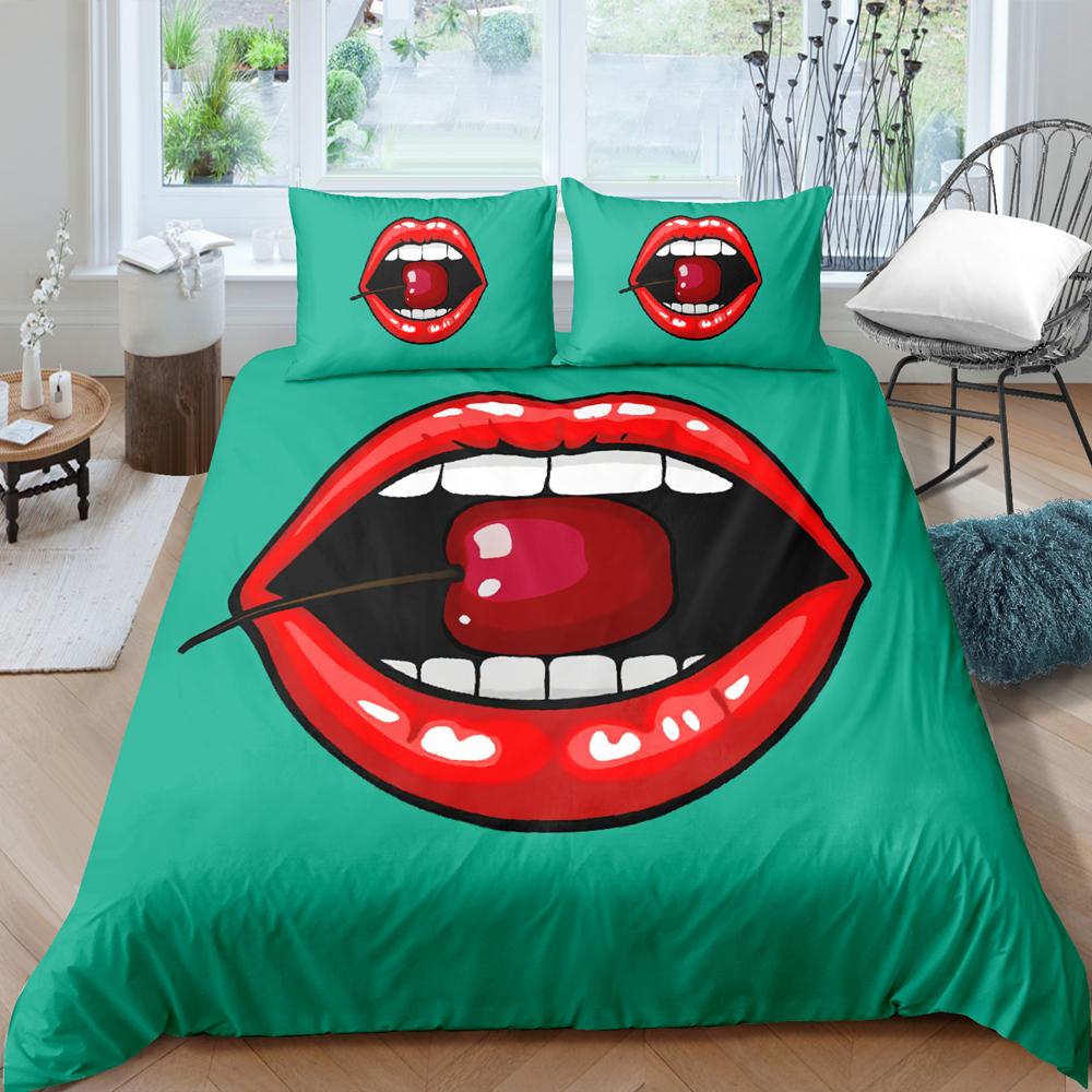 Kiss Sexy Lips King Queen Duvet Cover Red Mouth Bedding Set For Girl Modern Fashion Quilt Cover 2/3pcs Polyester Comforter Cover