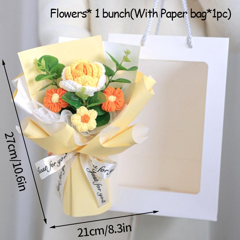 Mother'S Day Crochet Bouquet Finished Hand-Woven Artificial Flower Graduation Season Girl Friends Birthday Bouquet With Gift Bag