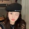 Solid Color Metal Buckle Octagonal Hat Korean Style Painter Cap Fashion Vintage Beret Hat Autumn