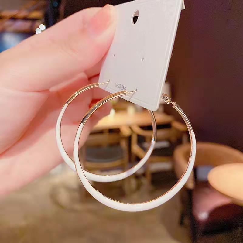 1Pair Girl Earrings Drop Glaze Earrings Exaggerated Circle Earrings